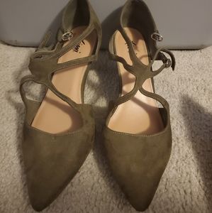 Olive green suede pumps